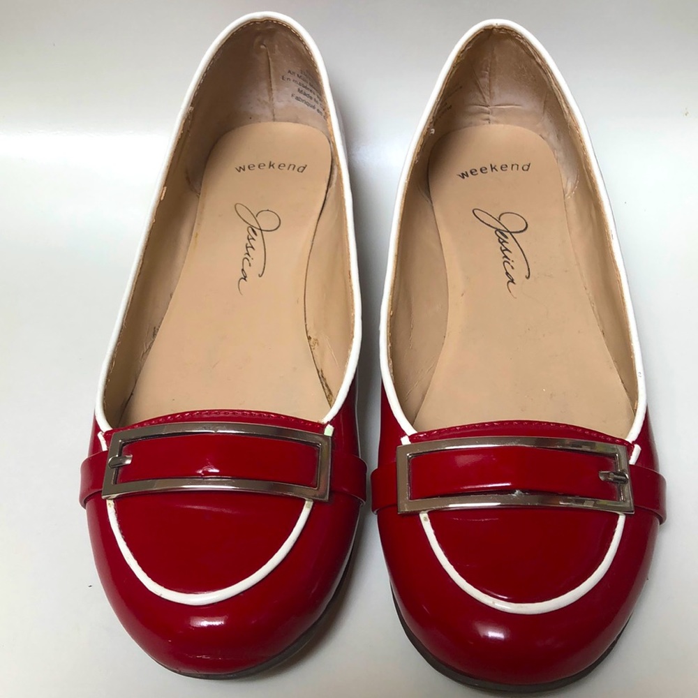 Ladies red ballet flats - VEGAN